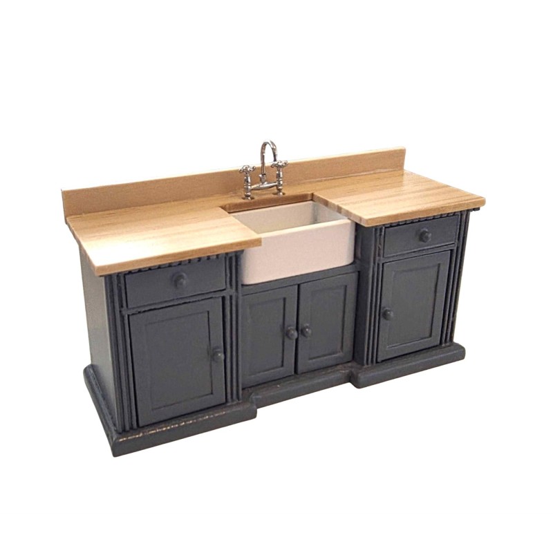 Dolls House Blue & Oak Smallbone Sink Unit Miniature Kitchen Furniture 1:12