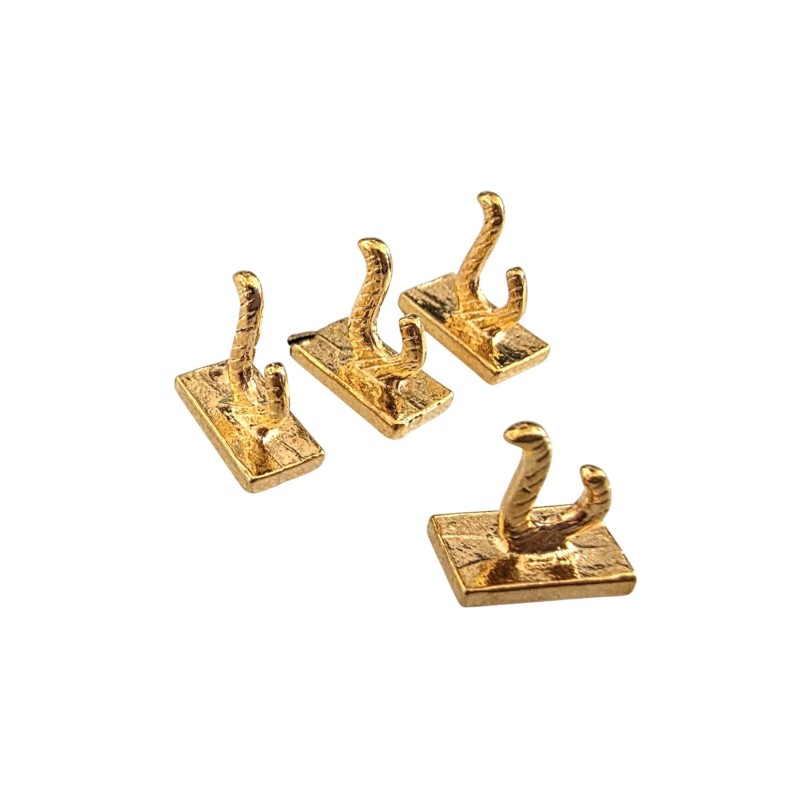 Dolls House 4 Coat Hooks Polished Brass 1:12 Scale Miniature Hardware