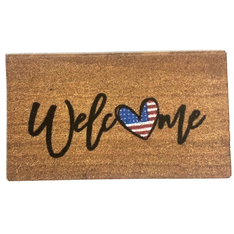 Dolls House Welcome Mat USA Heart Flag Hall Porch Door Step Floor Accessory 1:12 Printed Card