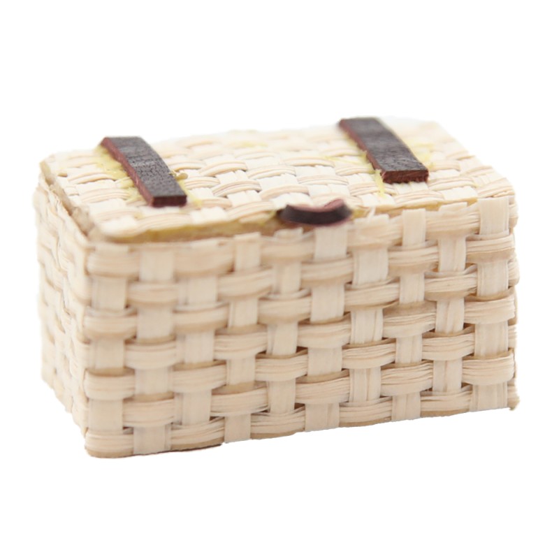 Dolls House Pioneer Straw Woven Picnic Basket Gift Storage Hamper Shop Accessory