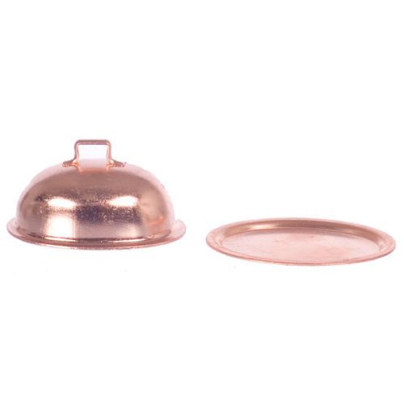 Dolls House Oval Serving Tray & Dome Lid Copper Kitchen Cookware 1:12 Accessory