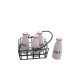 Dolls House 4 Bottles of Milk & Shopping Basket Miniature Shop Store Accessory