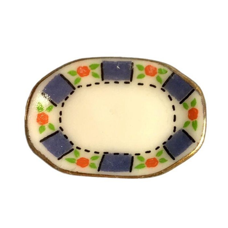 Dolls House Floral Oval Dinner Serving Platter Plate 1:12 Dining Room Accessory
