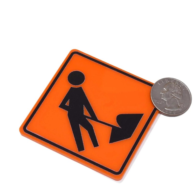 Dolls House Construction Roadworks Sign Road Fence Railway Warning Accessory