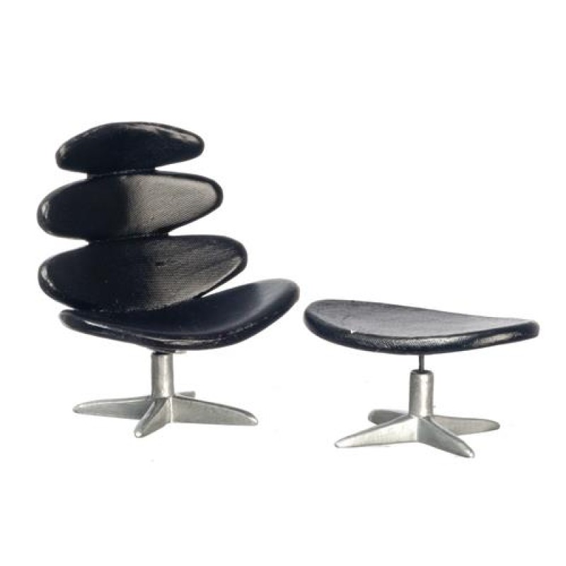 Dolls House Modern Chair & Footstool Cream