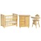 Dolls House Nursery Furniture Set Light Oak Highchair, Cot and Baby Wardrobe