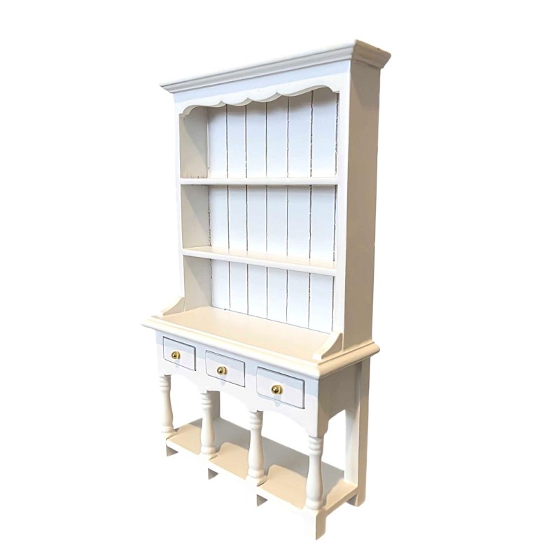 Dolls House Welsh Dresser White Wood 3 Drawer Kitchen Dining Room Furniture 1:12