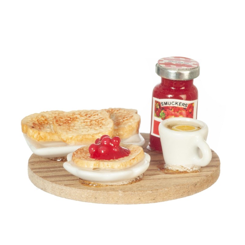 Dolls House Toast & Jam Set on Wooden Board Kitchen Accessory Food Miniature