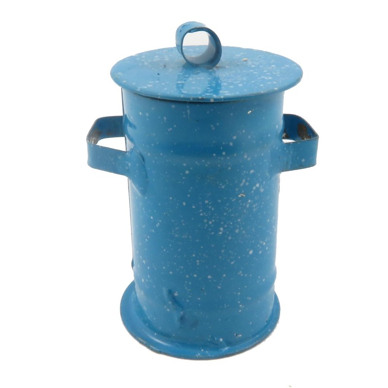 Dolls House Blue Spatterware Dairy Milk Churn Storage Canister Farm Accessory