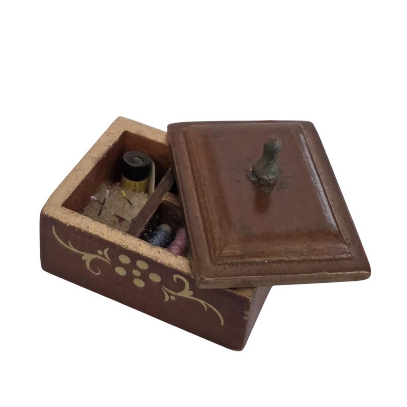 Dolls House Filled Sewing Box Walnut & Gold 1:12 Scale Dolls House Filled Sewing Box Walnut & Gold 1:12 Scale