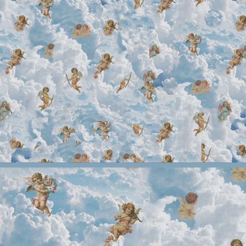 Dolls House Wallpaper Cherubs in Clouds with Frieze 1/2in 1:24 Miniature Print