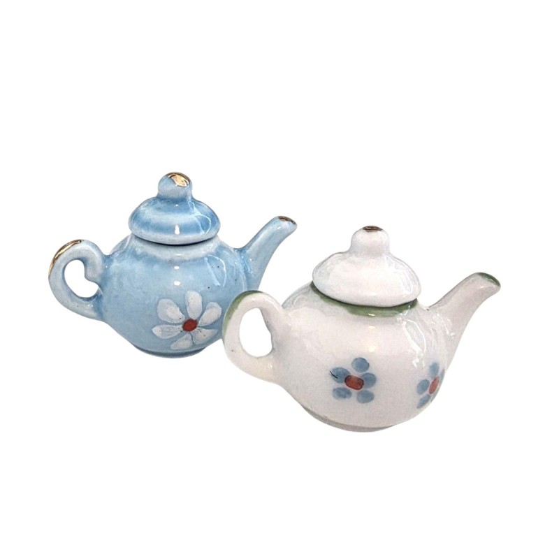 Dolls House Teapots Modern Flower Design Miniature 1:12 Kitchen Accessory PK 2