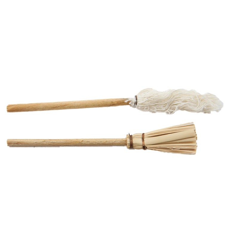 Dolls House Besom Broom Brush & Mop Pioneer Cabin Kitchen Cleaning Accessory