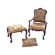 Dolls House Armchair & Footstool Mahogany & Gold Victorian Living Room Furniture