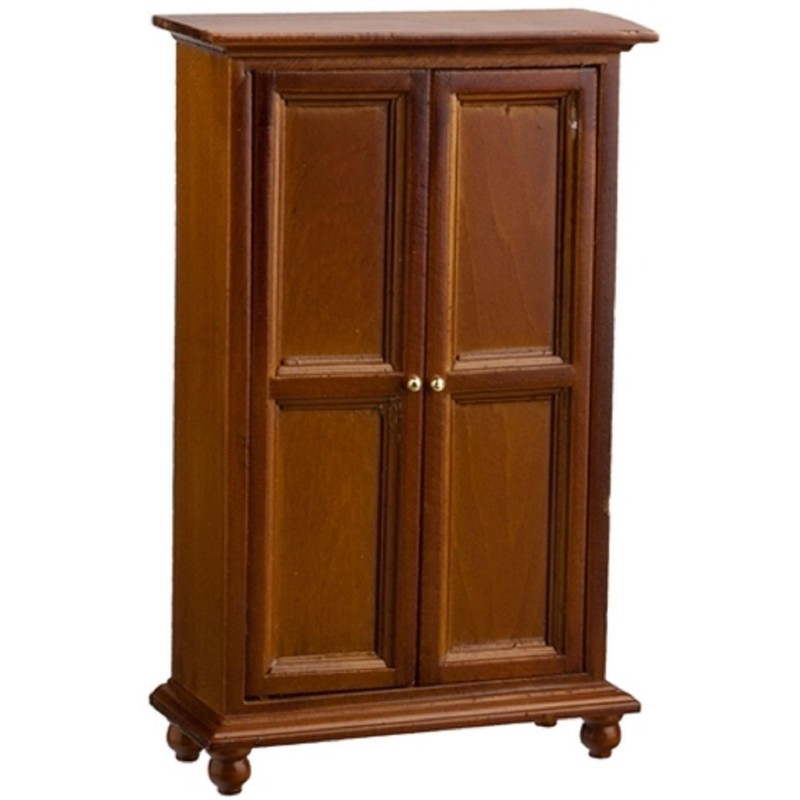 Dolls House Walnut 2 Door Double Wardrobe Wooden Armoire 1:12 Bedroom Furniture