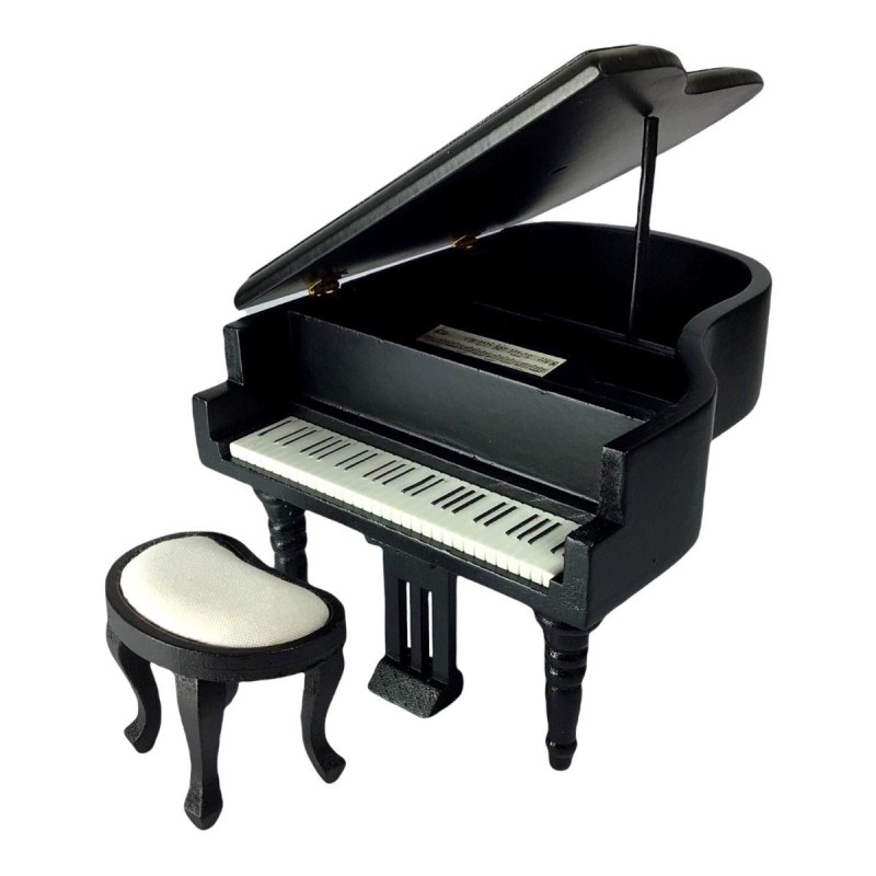 Dolls House Grand Piano & Bench Miniature 1:12 Scale Music Room Furniture Black