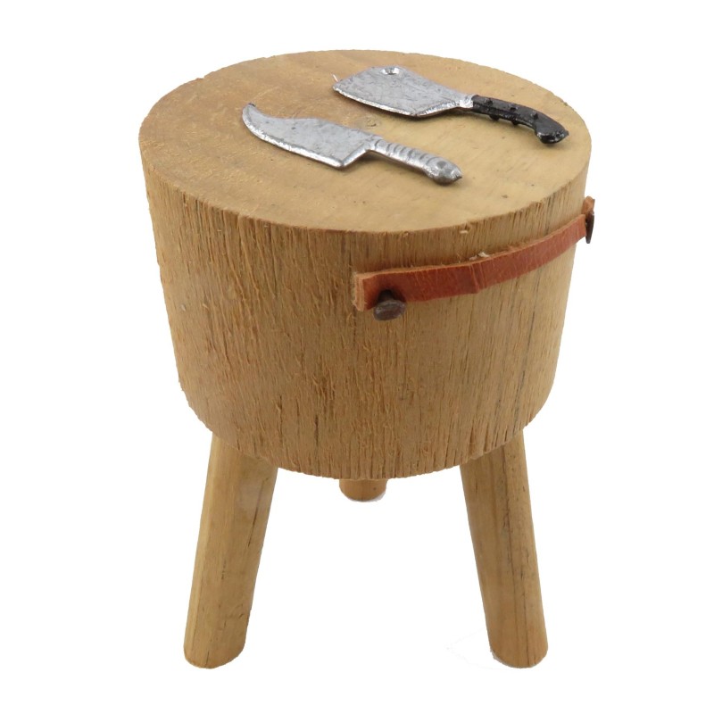 Dolls House Butchers Chopping Block Round Table Rustic Kitchen Accessory