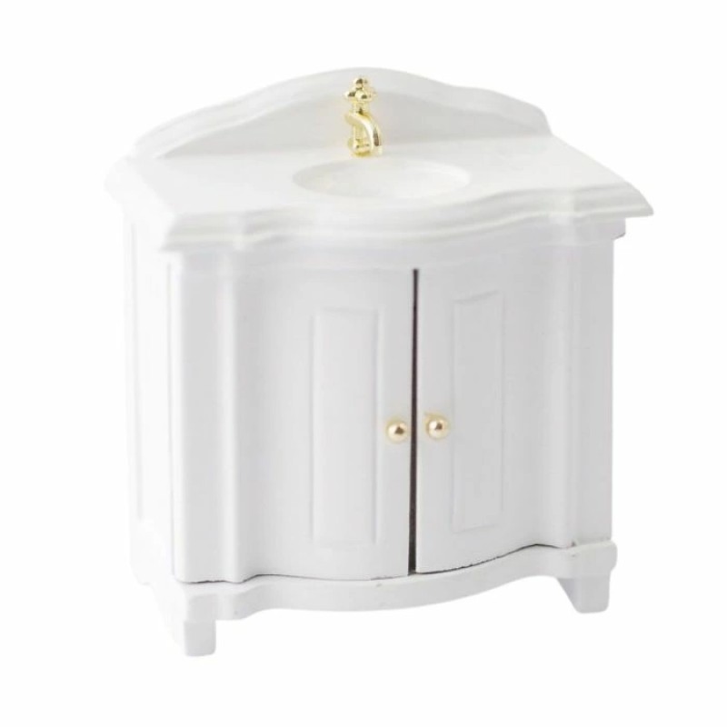 Dolls House Sink Basin Vanity Unit White Wood Bathroom Furniture Miniature 1:12