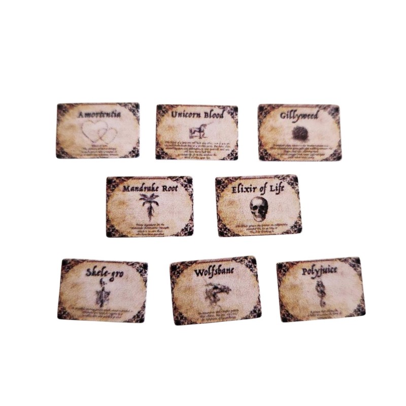 Dolls House Witches Potion Labels Magical Elixir Brew Signs Halloween Accessory