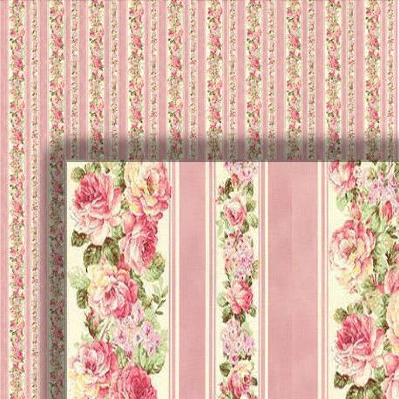 Dolls House Wallpaper Victorian Floral Stripe 1/2 inch 1:24 Miniature Print 593