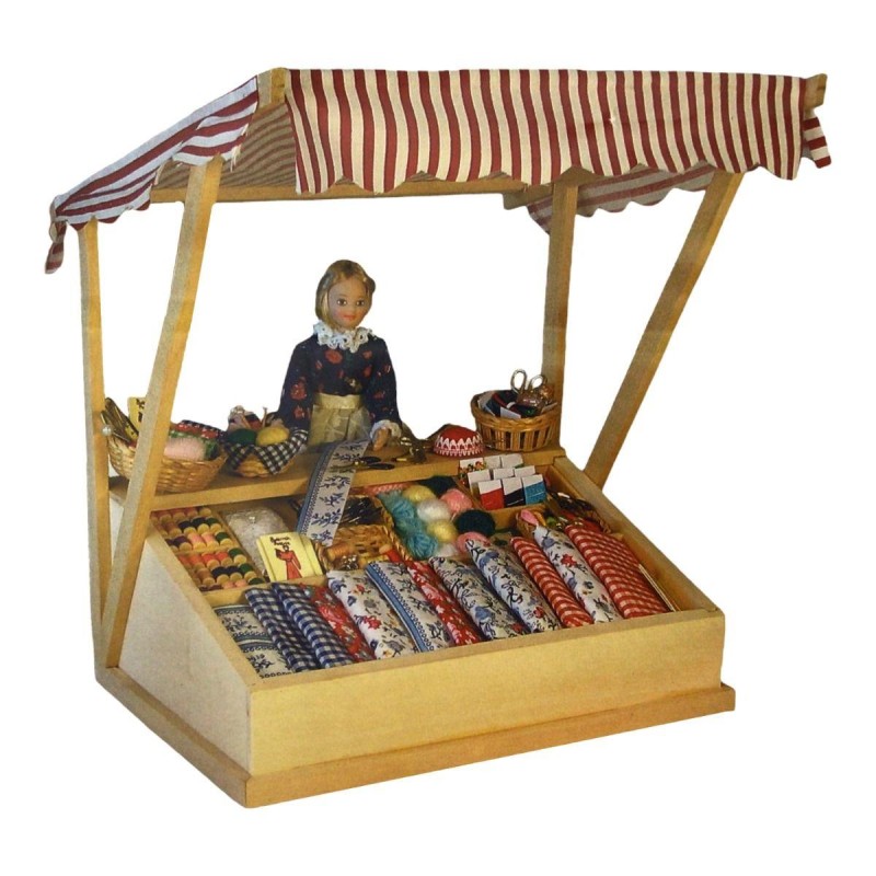 Dolls House Market Stall Red Stripe Canopy Booth Stand Christmas Street DIY Kit
