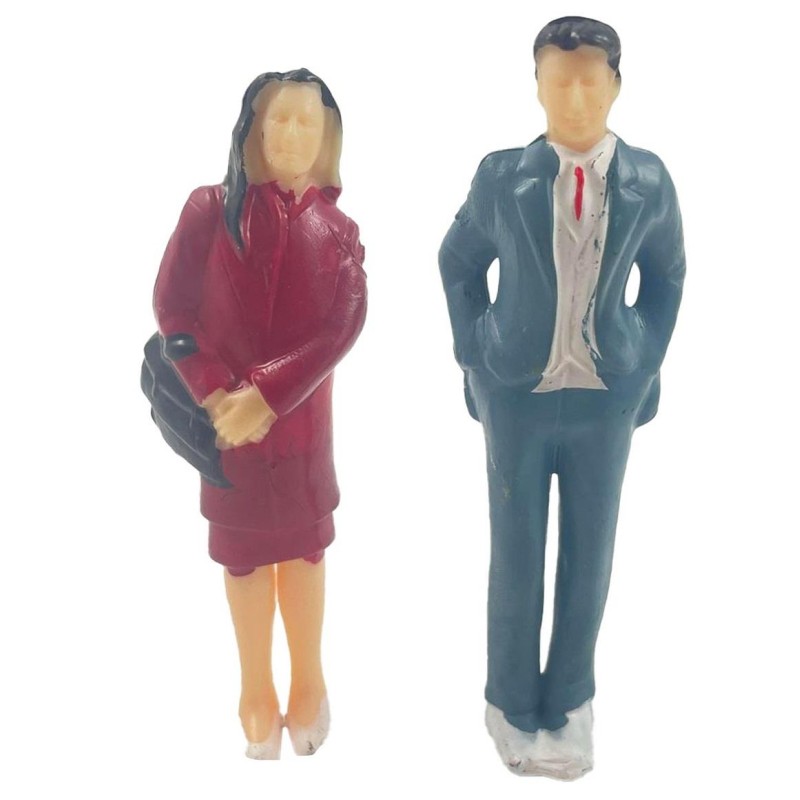 Dolls House Man & Lady with Bag 1:24 Half Inch People Standing Modern Figures