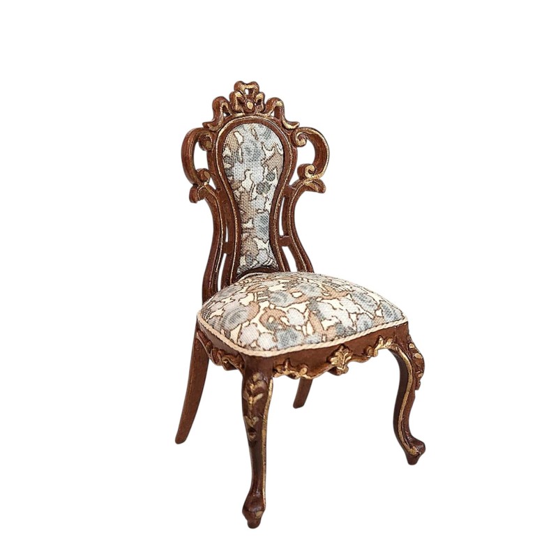 Dolls House Side Chair Victorian Walnut Gold JBM Bedroom & Dining Room Furniture
