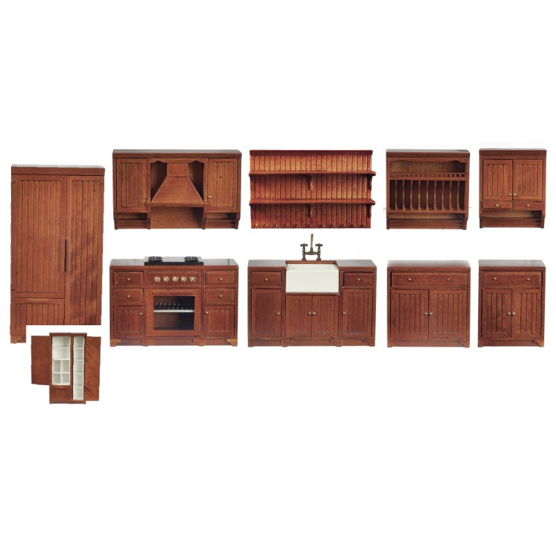 Dolls House Kitchen Furniture Set Walnut JBM Miniature