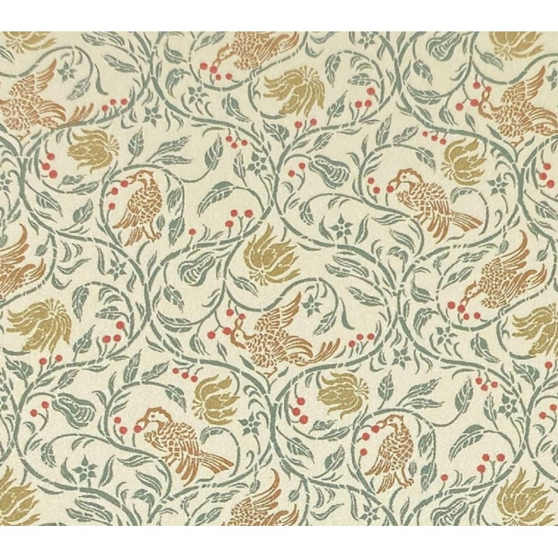 Dolls House Wallpaper Birds & Berries Cream 1:24 Scale Miniature Print x 3