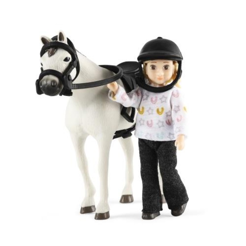 Lundby Dolls House Girl in Riding Helmet with Horse Saddle Briddle Modern People 1:18