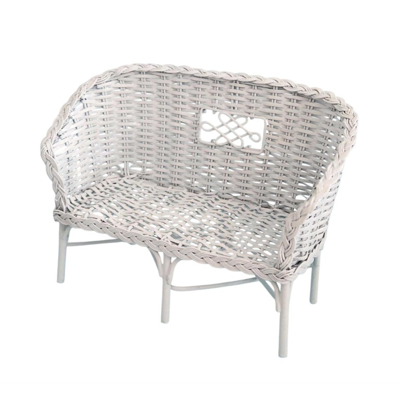 Dolls House Ratan Sofa White Metal Conservatory Garden Living Room Furniture