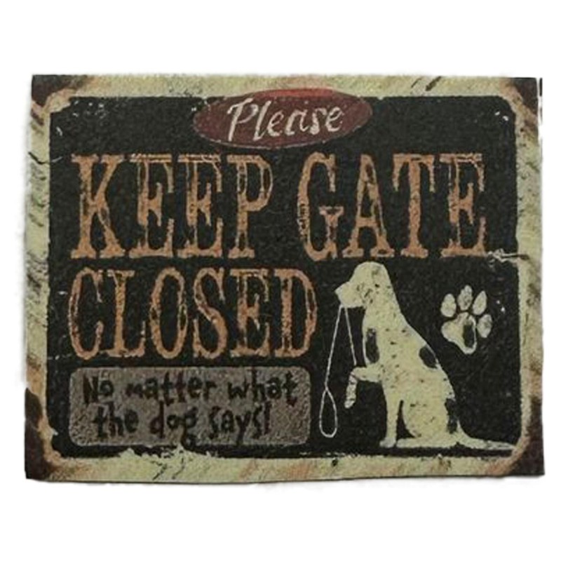 Dolls House Keep Gate Closed Dog Plaque Outdoor Garden Yard 1:12 Printed Card