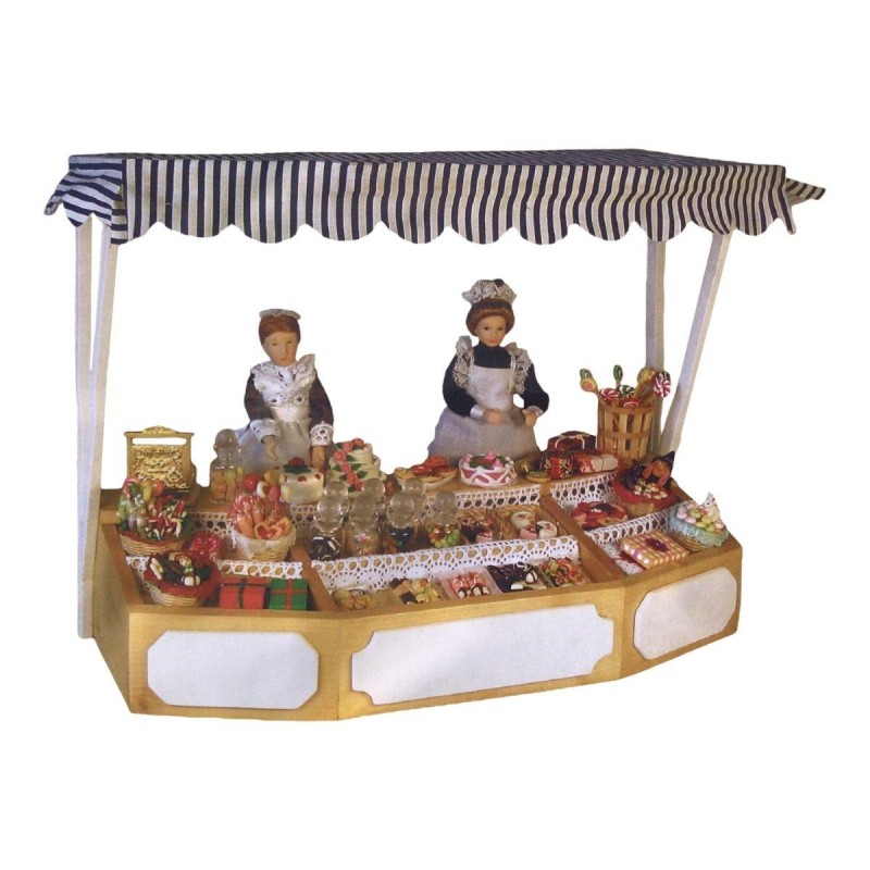 Dolls House Market Stall Blue Striped Canopy Farmers Christmas Street Market Kit