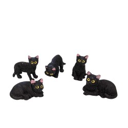 Dolls House 5 Black Cats Sitting Standing Lying 1:12 Pets Halloween Accessory