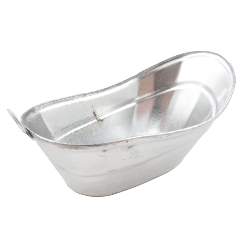 Dolls House Silver Oval Galvanized Round Bath Tub Container Bathroom Accessory