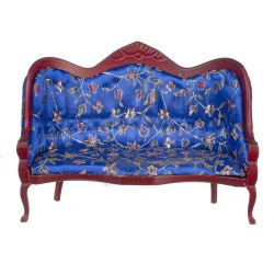 Dolls House High Back Victorian Sofa Mahogany Royal Blue Living Room Furniture