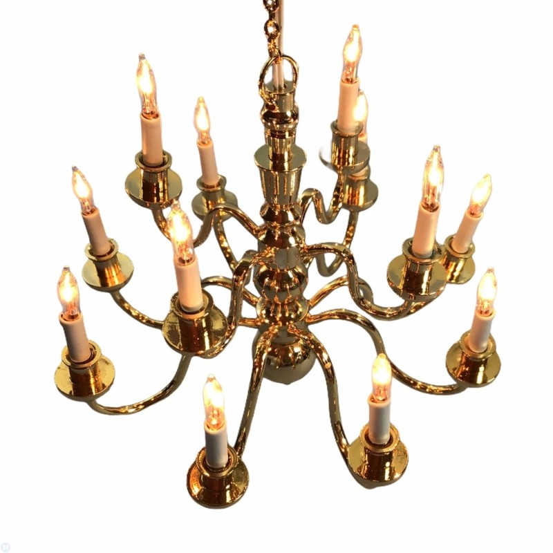 Dolls House Elite 12 Arm Brass Chandelier Candle Bulbs Miniature 