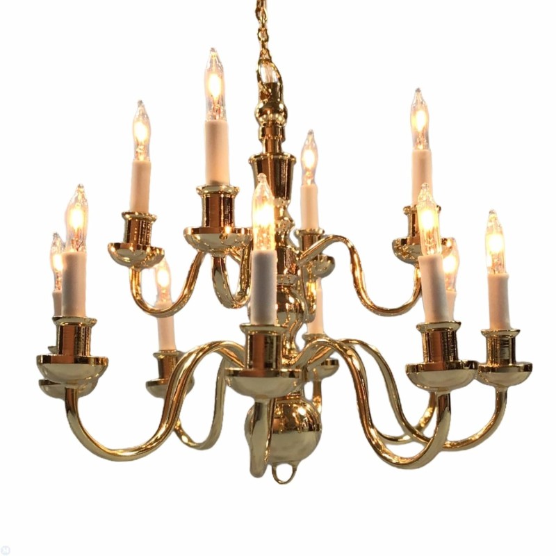 Dolls House Elite 12 Arm Brass Chandelier Candle Bulbs Miniature 