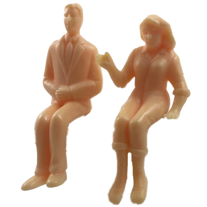 Dolls House Man in Suit & Women Unpainted Sitting Figures 1:24 Half Inch People