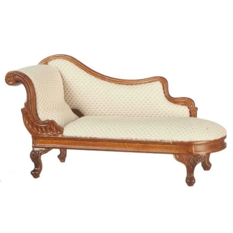 Dolls House Rococo Chaise Longue White Cream Walnut JBM Miniature Furniture 1:12