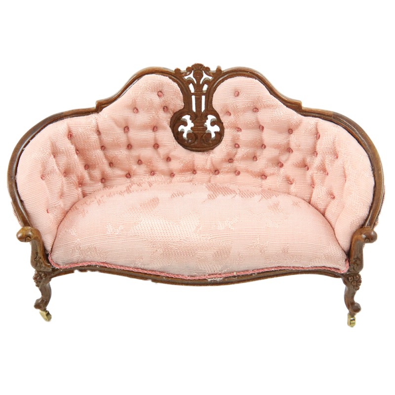 Dolls House American Pink Victorian Sofa JBM Walnut Living Room Furniture 1:12