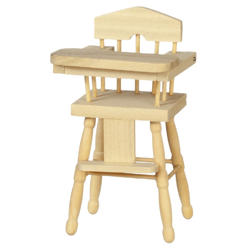 Dolls House Bare Wood Baby's High Chair Miniature Nursery Kitchen Furniture 1:12