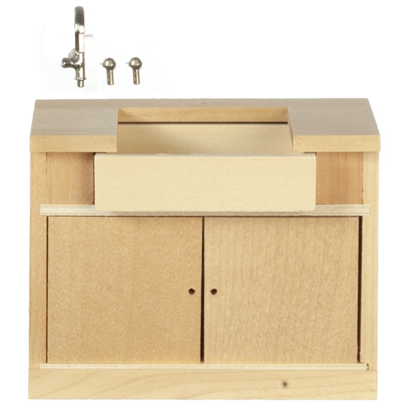 Dolls House Bare Wood Sink Unit Modern Miniature Kitchen Furniture 1:12 Scale