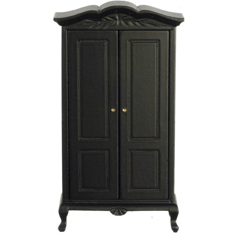 Dolls House Black Wardrobe Armoire Wooden Miniature Bedroom Furniture 1:12 Scale