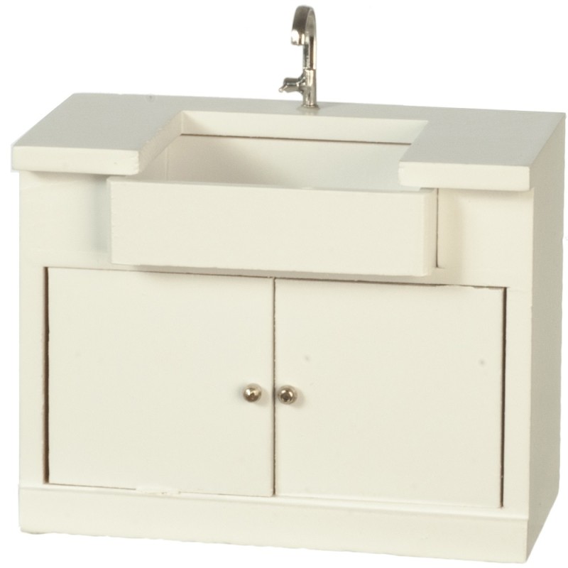 Dolls House Sink Unit White Wooden Modern Miniature Kitchen Furniture 1:12 Scale