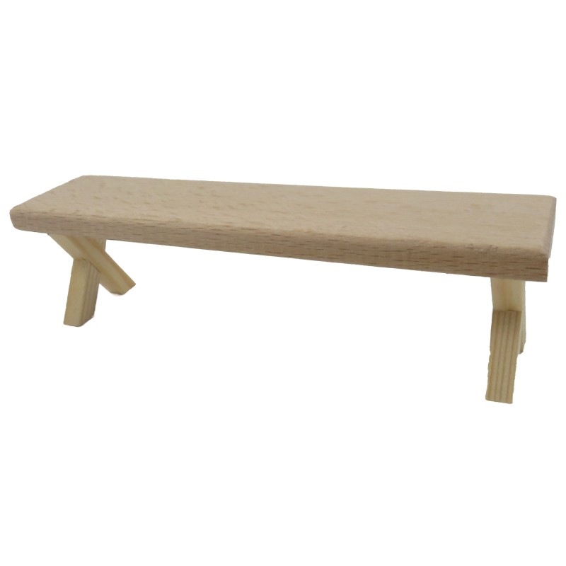 Dolls House Bench with Bare Cross Wooden Legs Miniature Modern Dining Furniture