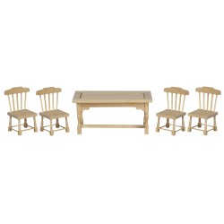 Dolls House Unfinished Square Table & 4 Chairs Miniature Dining Room Furniture
