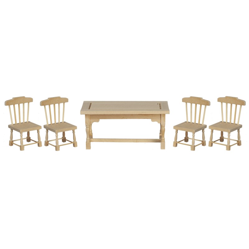 Dolls House Unfinished Square Table & 4 Chairs Miniature Dining Room Furniture