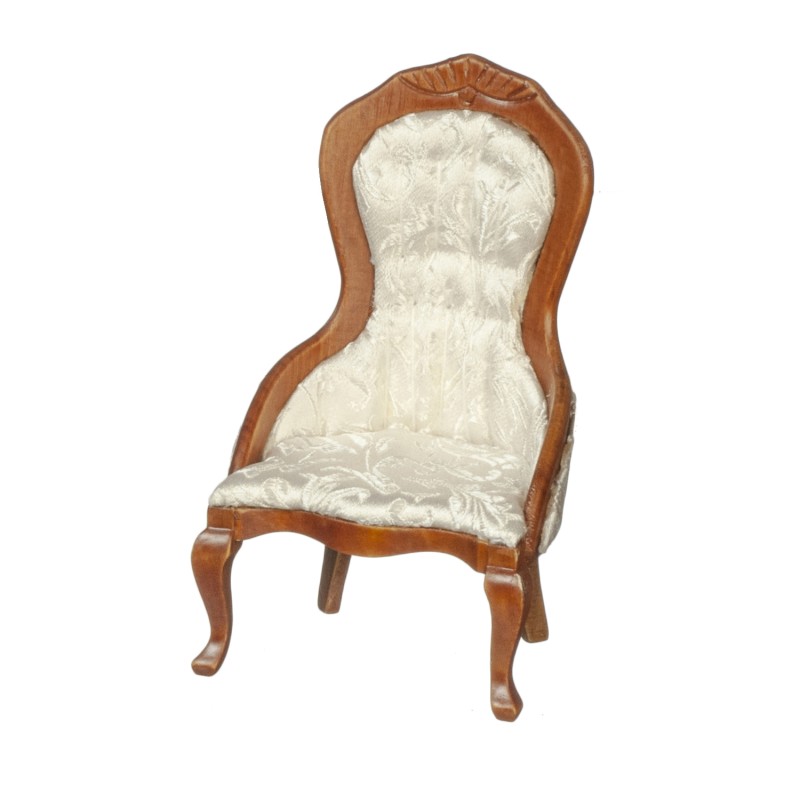 Dolls House Victorian Walnut White Ladies Chair Armchair Living Room Furniture