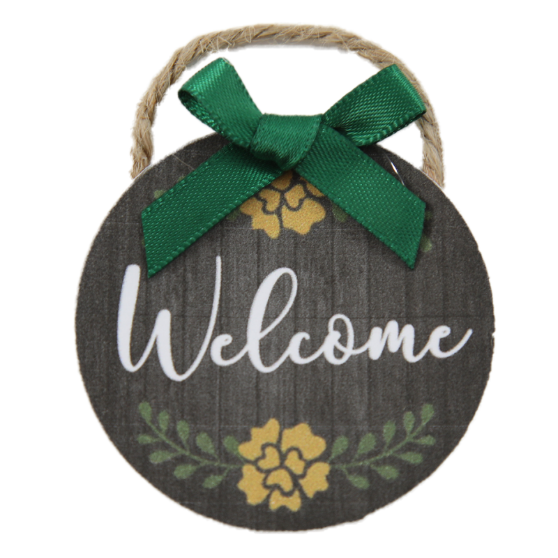 Dolls House "Welcome" Sign Wreath with Green Bow Miniature Door Accessory 1:12